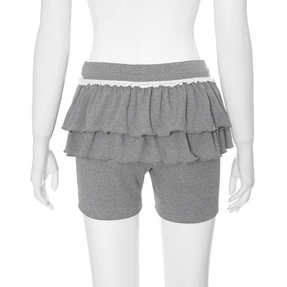 Women Summer pants Sweet Spicies Ruffled layered Culottes Lace Shorts.
