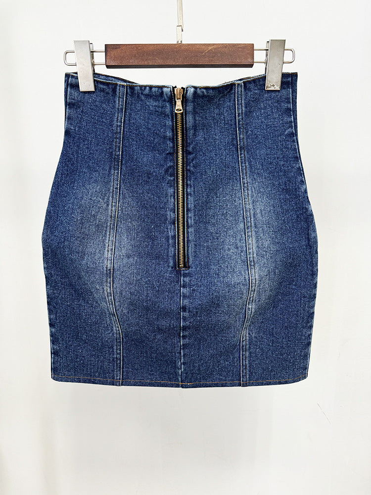 Blazer Skirt Sets Socialite Slim Double Breasted Washed Denim Blazer