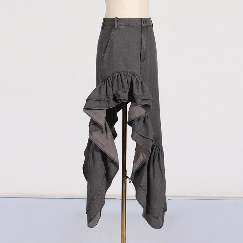 skirt high waist Ruffles Distressed Design Pleated Skirt for Women