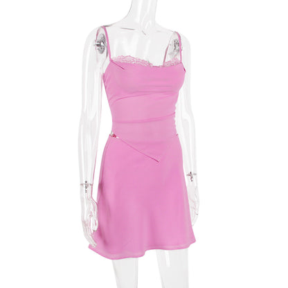 Gown for Women Sexy hem Irregular Asymmetric Small Sling Sexy Set lace