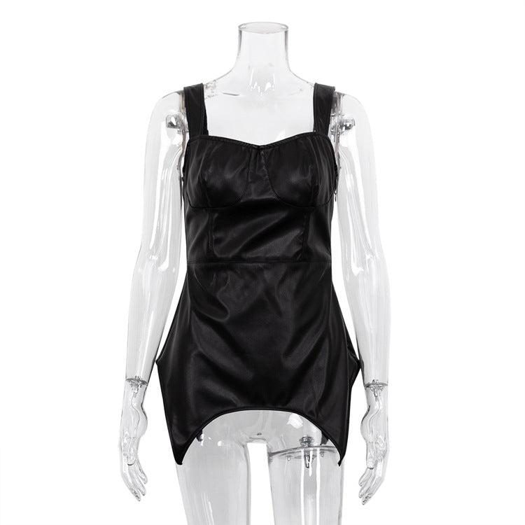 Leather Top Outdoor wear Design Solid Color Faux Strap Tube Street Out