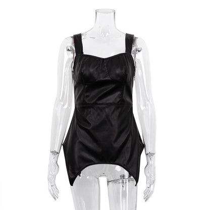 Leather Top Outdoor wear Design Solid Color Faux Strap Tube Street Out