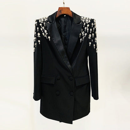  Blazer Star Handmade Beaded  Diamond Embedded Slim Fit Long Blazer
