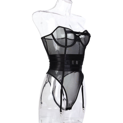 Sexy Underwear Transparent Strap Corset Type Belly Belt Tight Jumpsuit