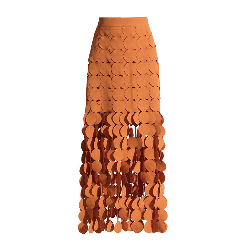 Skirt High Waist Dress Early Spring Stitching Wafer Tassel Skirt