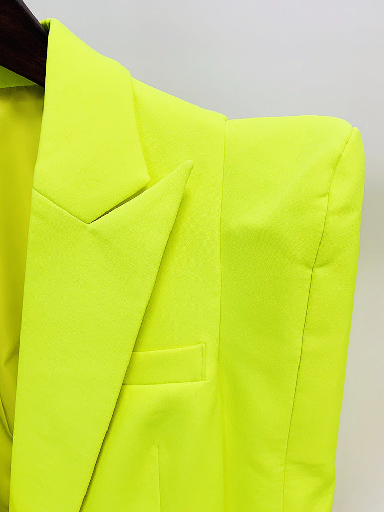 Blazer Cool Profile Shrug Double Breasted Mid Length Fluorescent Yellow
