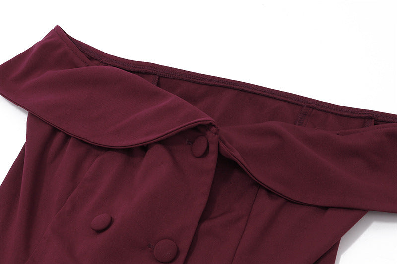 Spring Shoulder Top Pleated Skirt Set