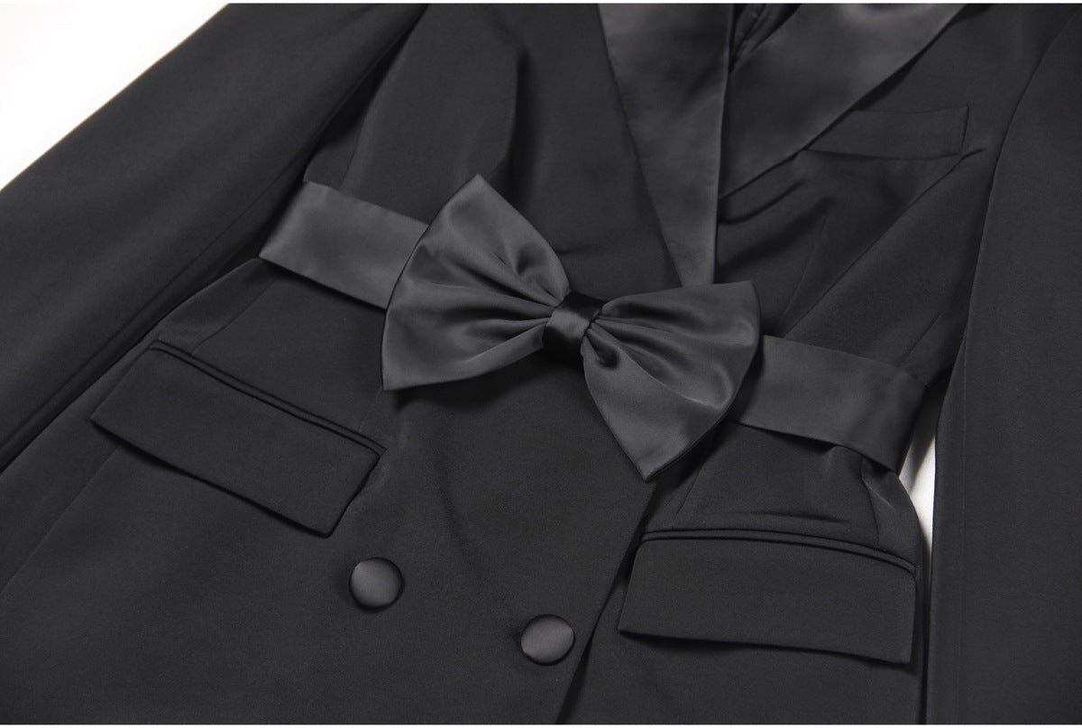 Autumn Winter High Bow Belt Long Sleeve Slim Office Women Business Dress