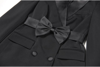 Autumn Winter High Bow Belt Long Sleeve Slim Office Women Business Dress