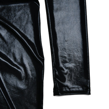 Coated Fabrics Metallic Dress Sexy Glossy V neck Long Sleeve Stitching