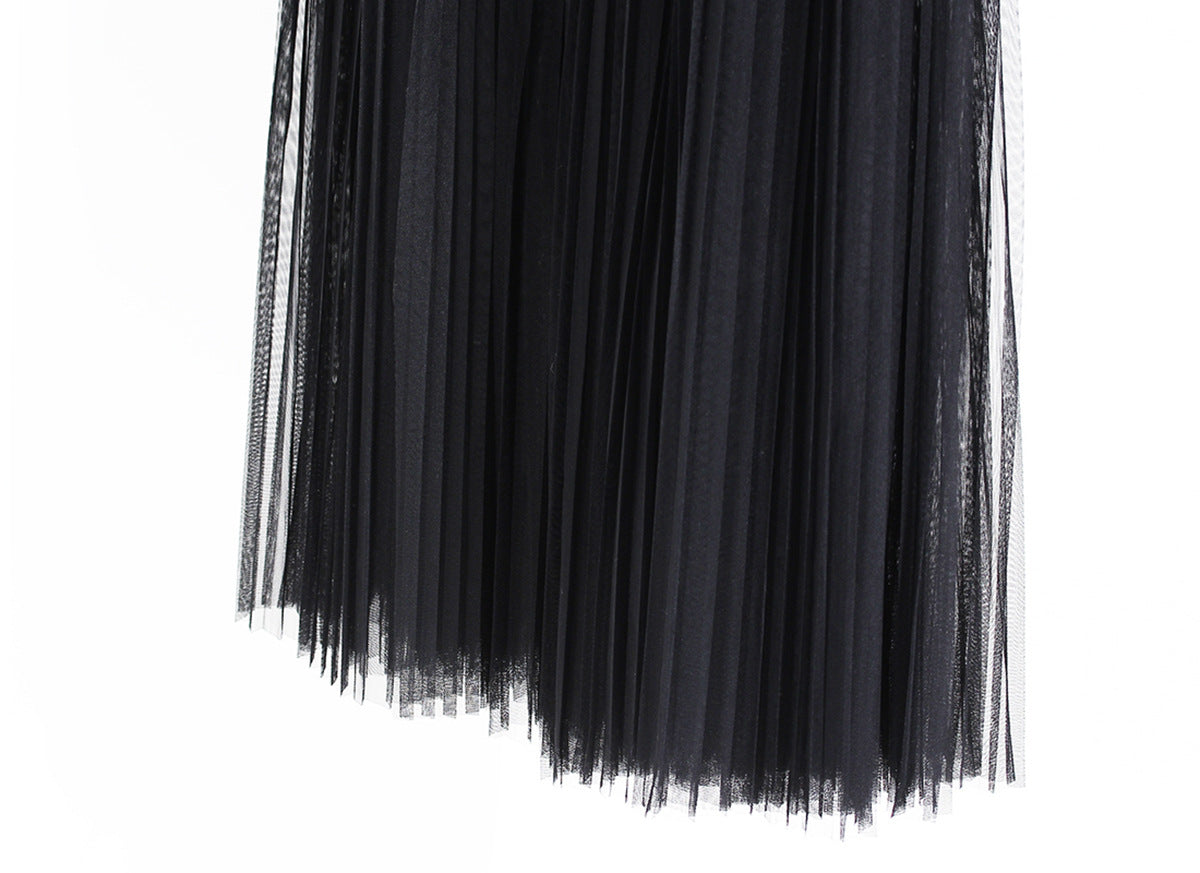 mesh maxi skirt Two Piece Spring Elegant Long Mesh Pleated for Women