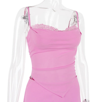 Gown for Women Sexy hem Irregular Asymmetric Small Sling Sexy Set lace