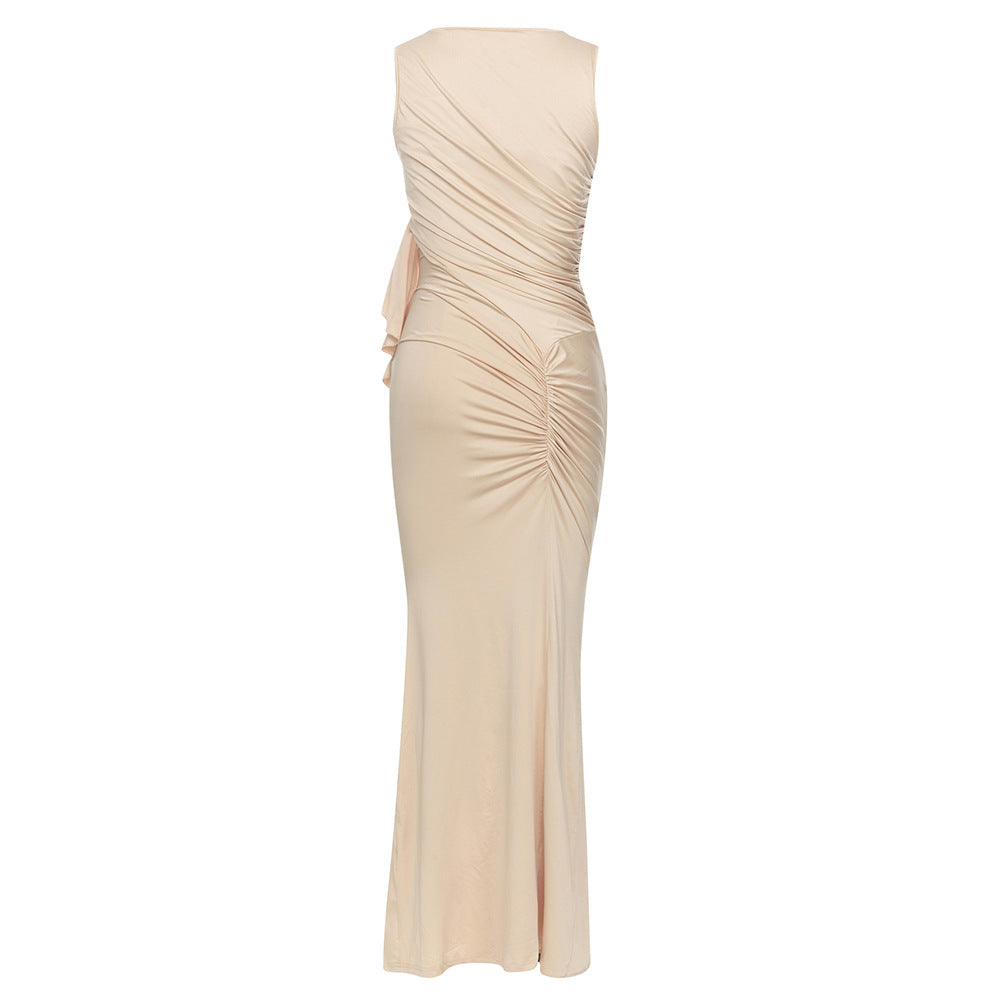 pleated ruffled Dress Summer Round Neck Sleeveless Pleated dress