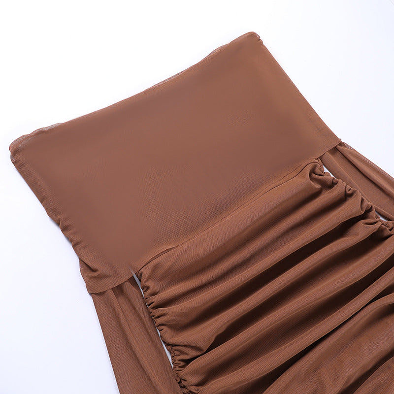 Off The Shoulder Long Sleeve Top Pleated Dress Women Summer