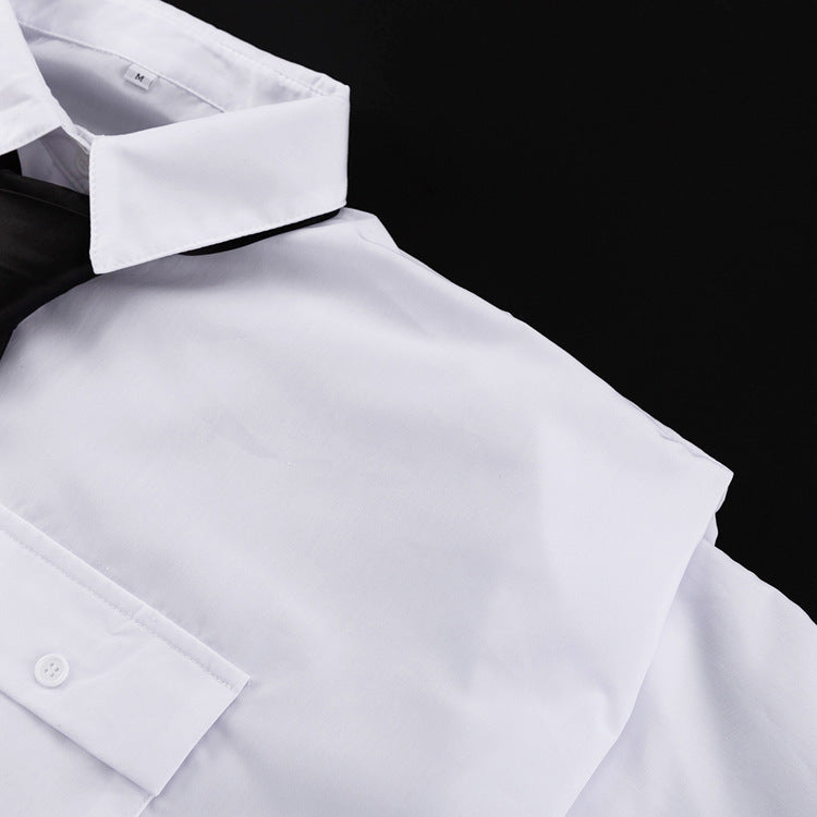 Autumn Women Long Sleeved Collared Shirt Women Niche Tie White Shirt