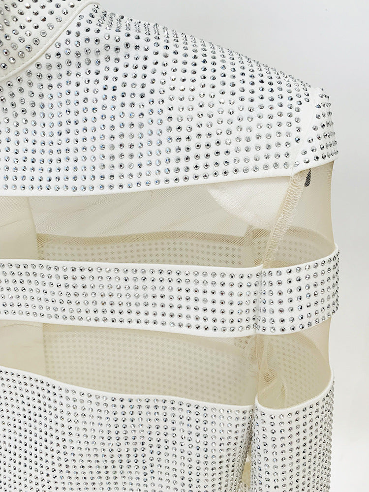   Knitted Top  Net Yarn Stitching Drilling Top Drilling Skirt