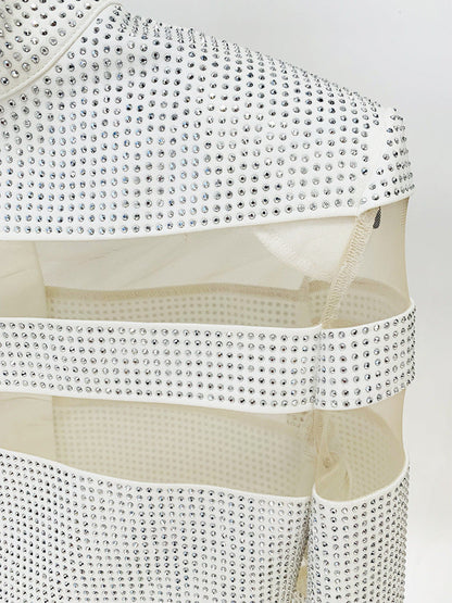   Knitted Top  Net Yarn Stitching Drilling Top Drilling Skirt