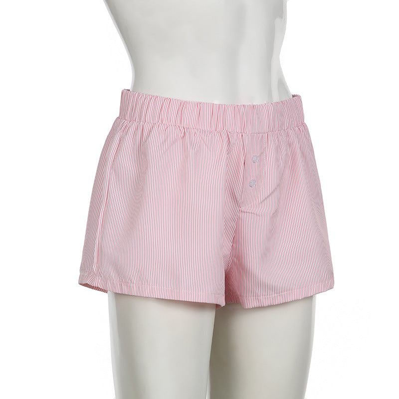 Beach Shorts Simple Blue Striped Women Loose Elastic Waist Sports Pant