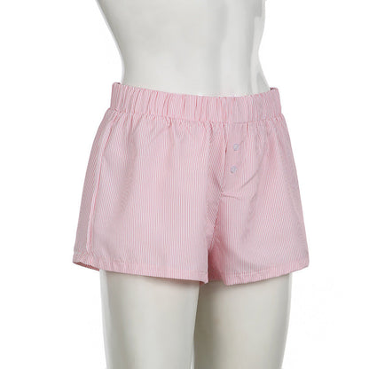Beach Shorts Simple Blue Striped Women Loose Elastic Waist Sports Pant