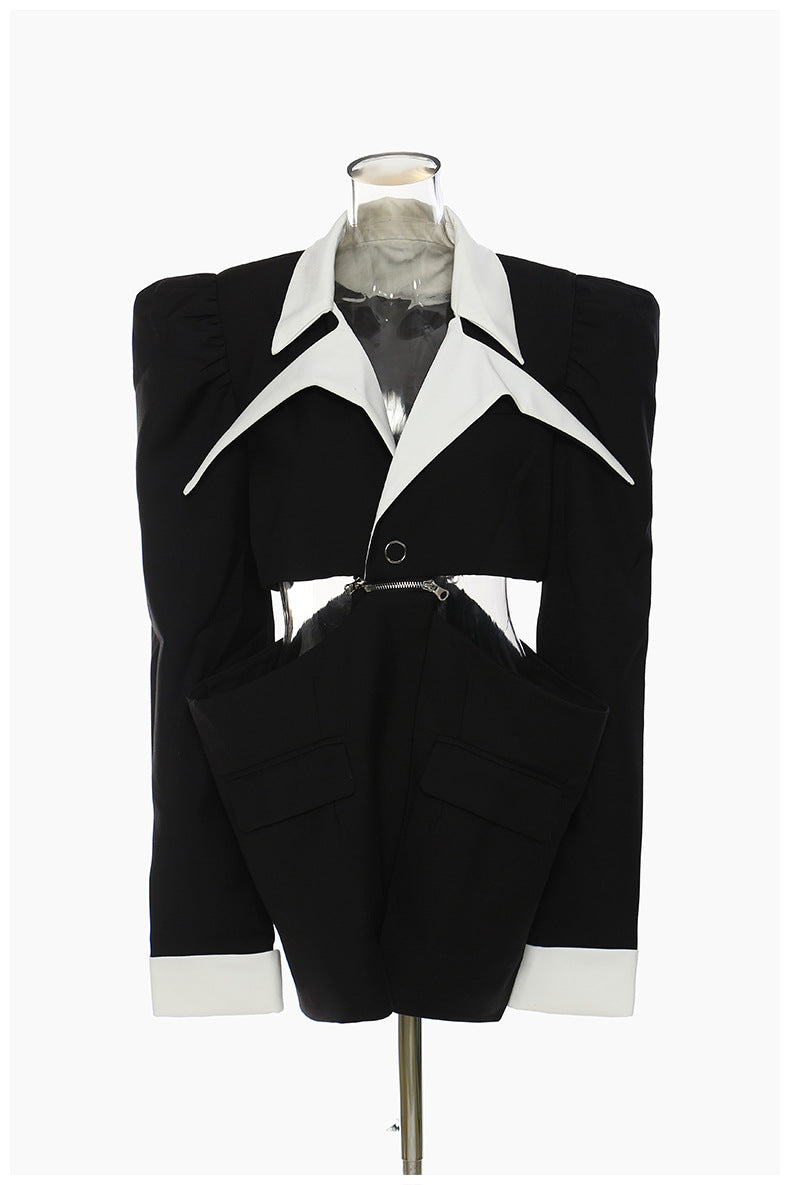 Short Coat Autumn Winter Heavy Stitching Contrast Color Detachable Set