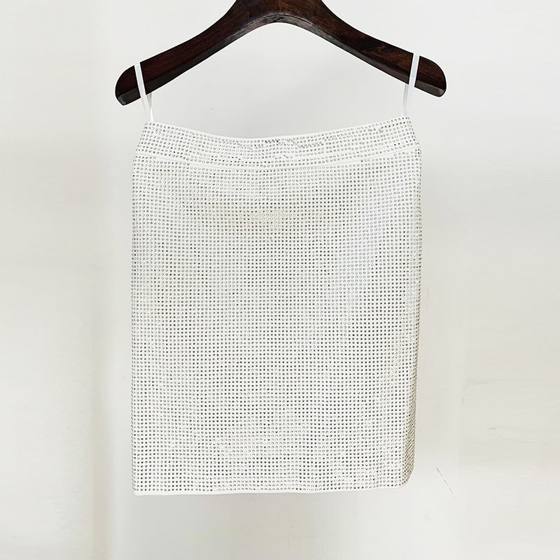   Knitted Top  Net Yarn Stitching Drilling Top Drilling Skirt
