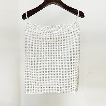  Knitted Top  Net Yarn Stitching Drilling Top Drilling Skirt