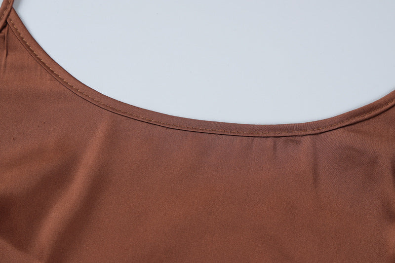 Women Clothing Dress Summer Sexy Backless Slited Solid Color Tied gown