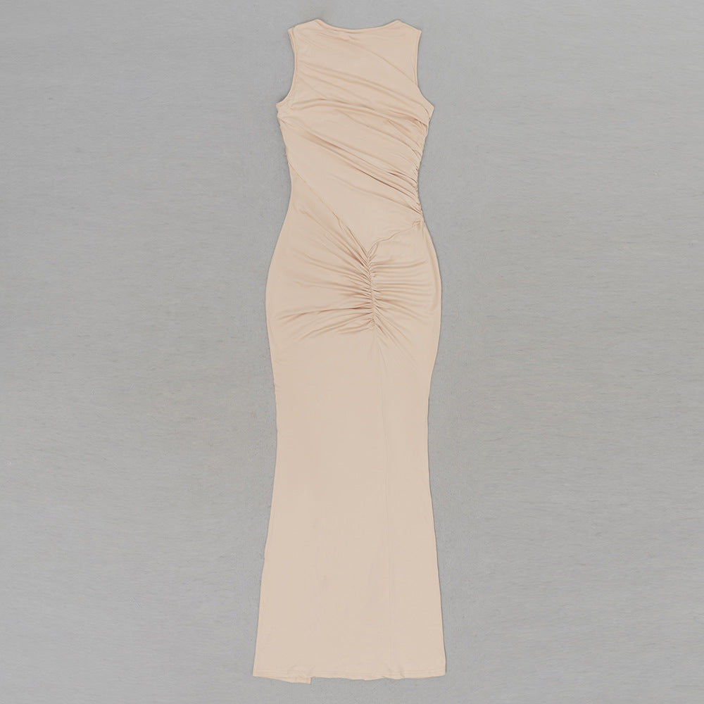 pleated ruffled Dress Summer Round Neck Sleeveless Pleated dress