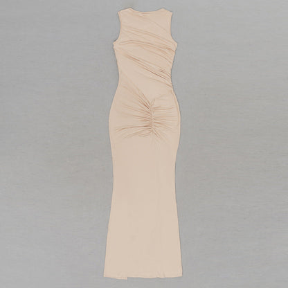 pleated ruffled Dress Summer Round Neck Sleeveless Pleated dress