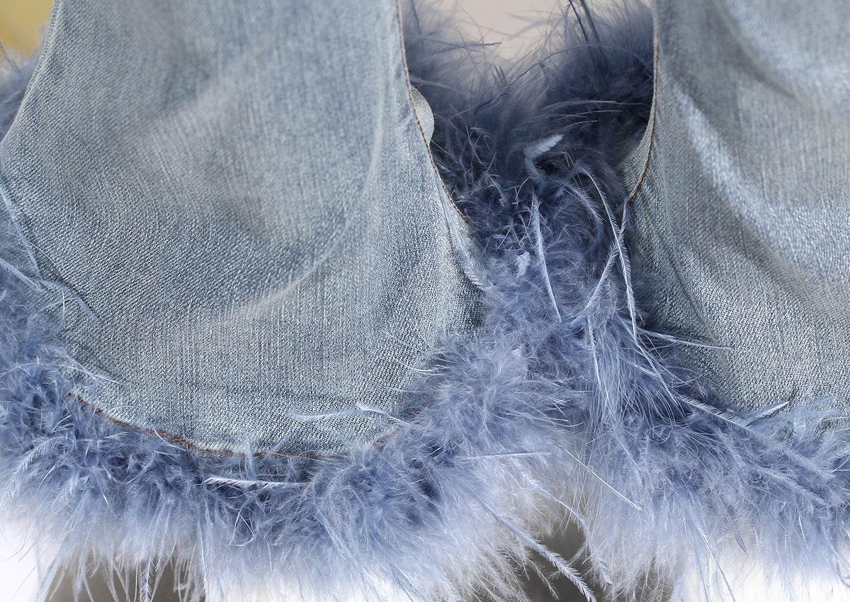 Bottom Pants Design Trousers Jeans Chic Stitching Ostrich Bell Trendy.