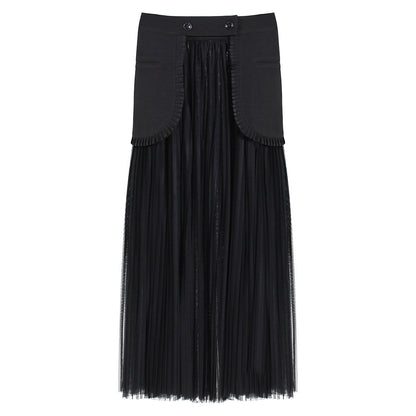 mesh maxi skirt Two Piece Spring Elegant Long Mesh Pleated for Women