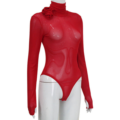 Women Clothing Sexy Turtleneck Long Sleeve Decoration SlimFit Jumpsuit