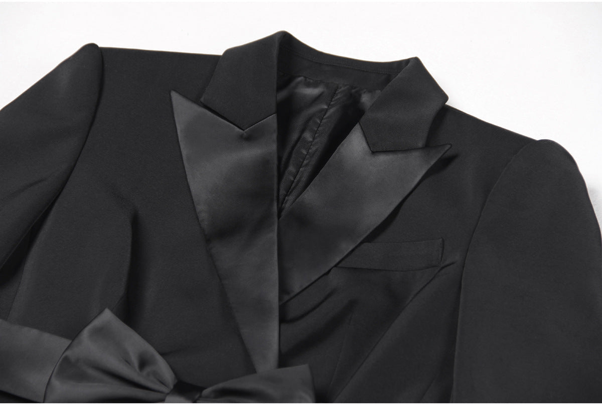 Autumn Winter High Bow Belt Long Sleeve Slim Office Women Business Dress