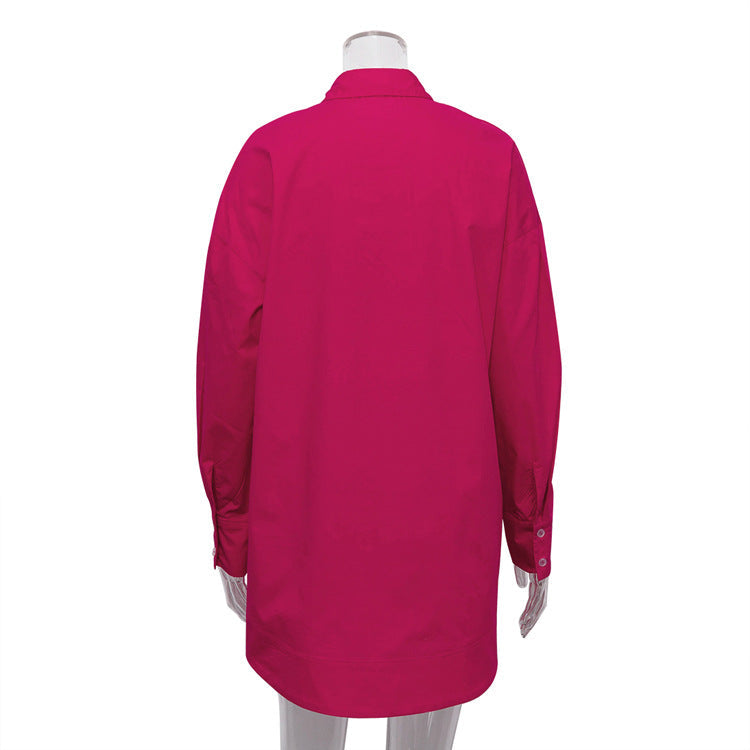 Spring Autumn Long Sleeve Office Cotton Solid Color Cardigan Soft Casual Shirt Women Mid-Length