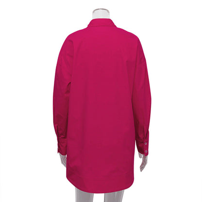 Spring Autumn Long Sleeve Office Cotton Solid Color Cardigan Soft Casual Shirt Women Mid-Length