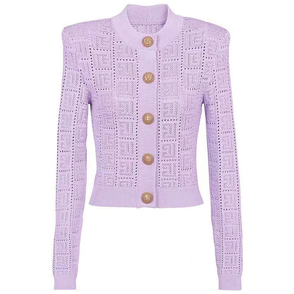  Long Sleeve Cardigan round Neck Cutout Sweater Top Cardigan Coat