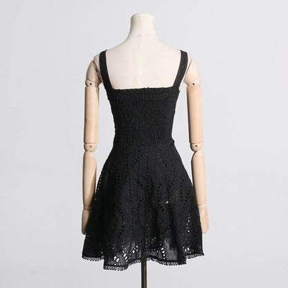 Embroidered Lace Summer Sweet Fresh Solid Color Strap Hollow Out Cutou