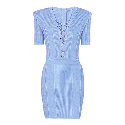 V Neck Summer Online Celebrity Lady Drawstring Cinched Slimming Short.
