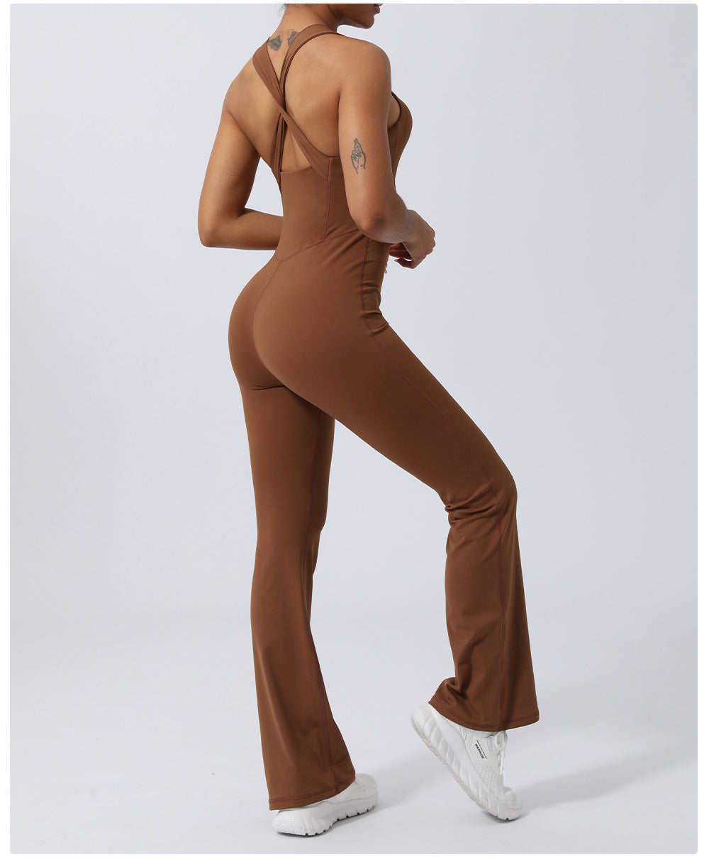 Skinny Yoga Sports Workout Clothes Belly Shaping Micro Yoga Jumpsuit. 