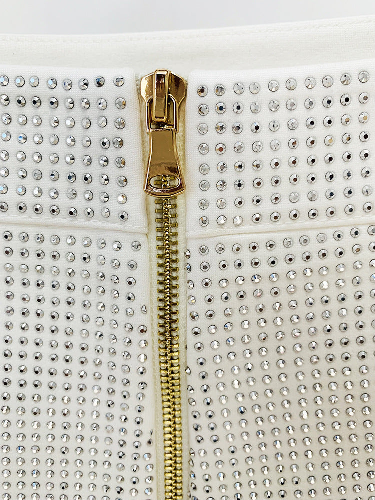   Knitted Top  Net Yarn Stitching Drilling Top Drilling Skirt