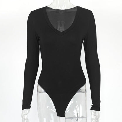  V-neck Bodysuit Autumn Winter Bottoming Shirt Tight Sexy Women