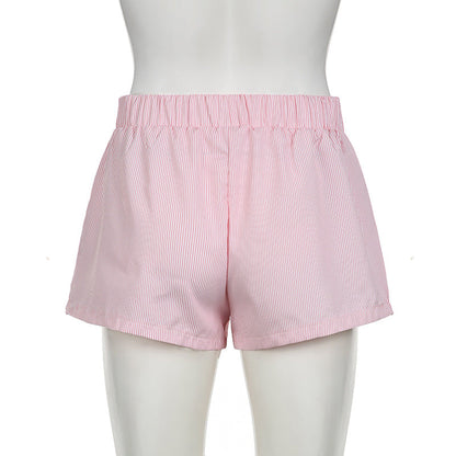 Beach Shorts Simple Blue Striped Women Loose Elastic Waist Sports Pant