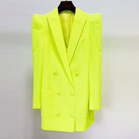 Blazer Cool Profile Shrug Double Breasted Mid Length Fluorescent Yellow