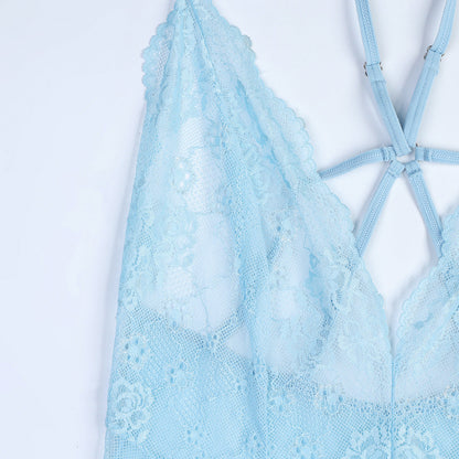 sexy lace lingerie Light Blue French Thin Lace Underwear Sexy V neck 