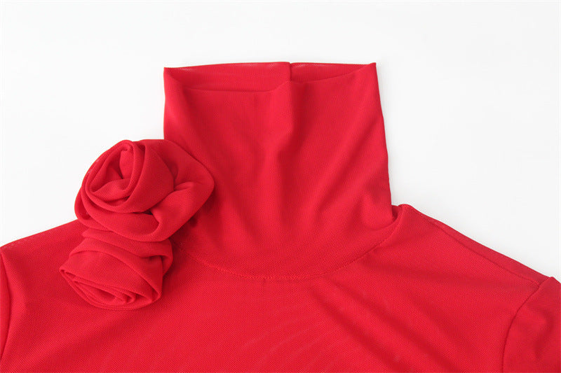 Women Clothing Sexy Turtleneck Long Sleeve Decoration SlimFit Jumpsuit