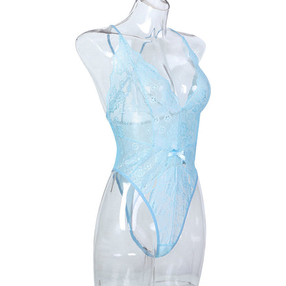 sexy lace lingerie Light Blue French Thin Lace Underwear Sexy V neck 