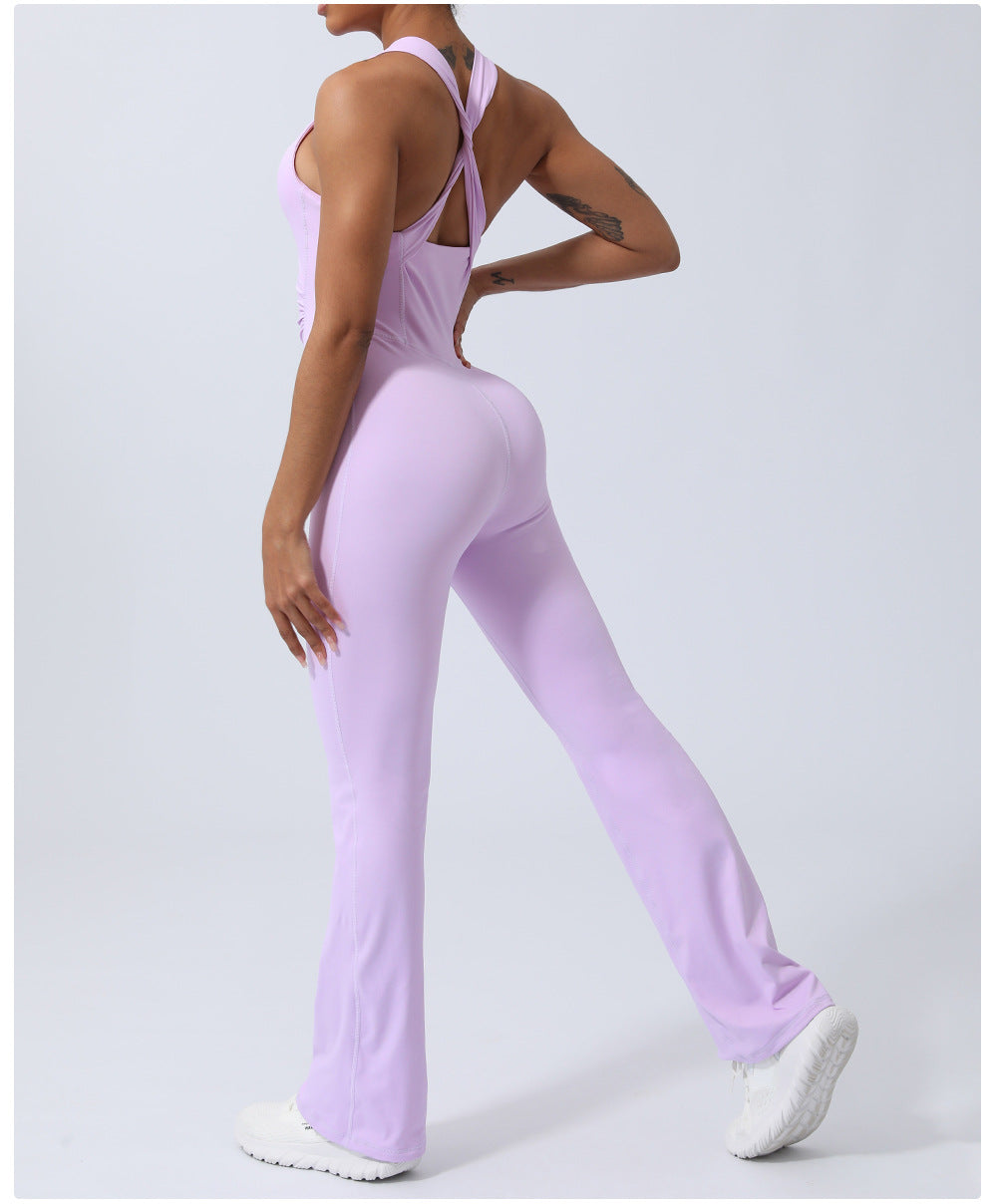 Skinny Yoga Sports Workout Clothes Belly Shaping Micro Yoga Jumpsuit. 
