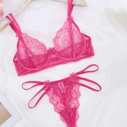Lace Underwear Two Piece Set Embroidery Floral Sexy Suit Undefined