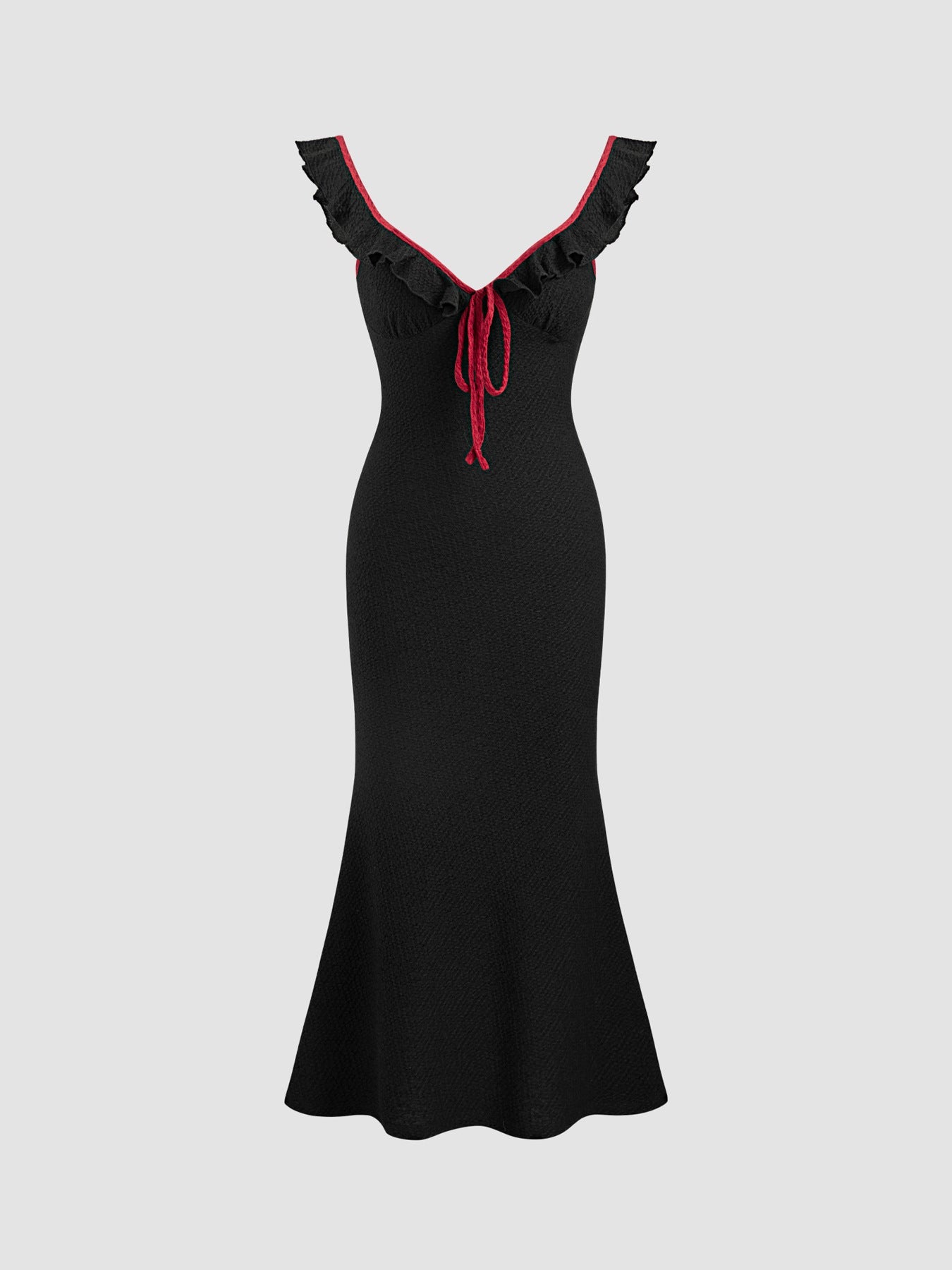 Women Clothing Women Knit Dress Ruffle Tied Solid Color Fishtail Dress