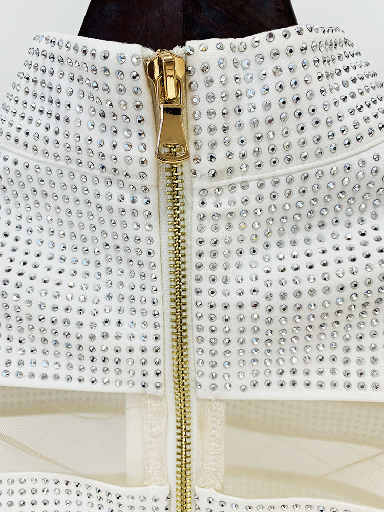   Knitted Top  Net Yarn Stitching Drilling Top Drilling Skirt